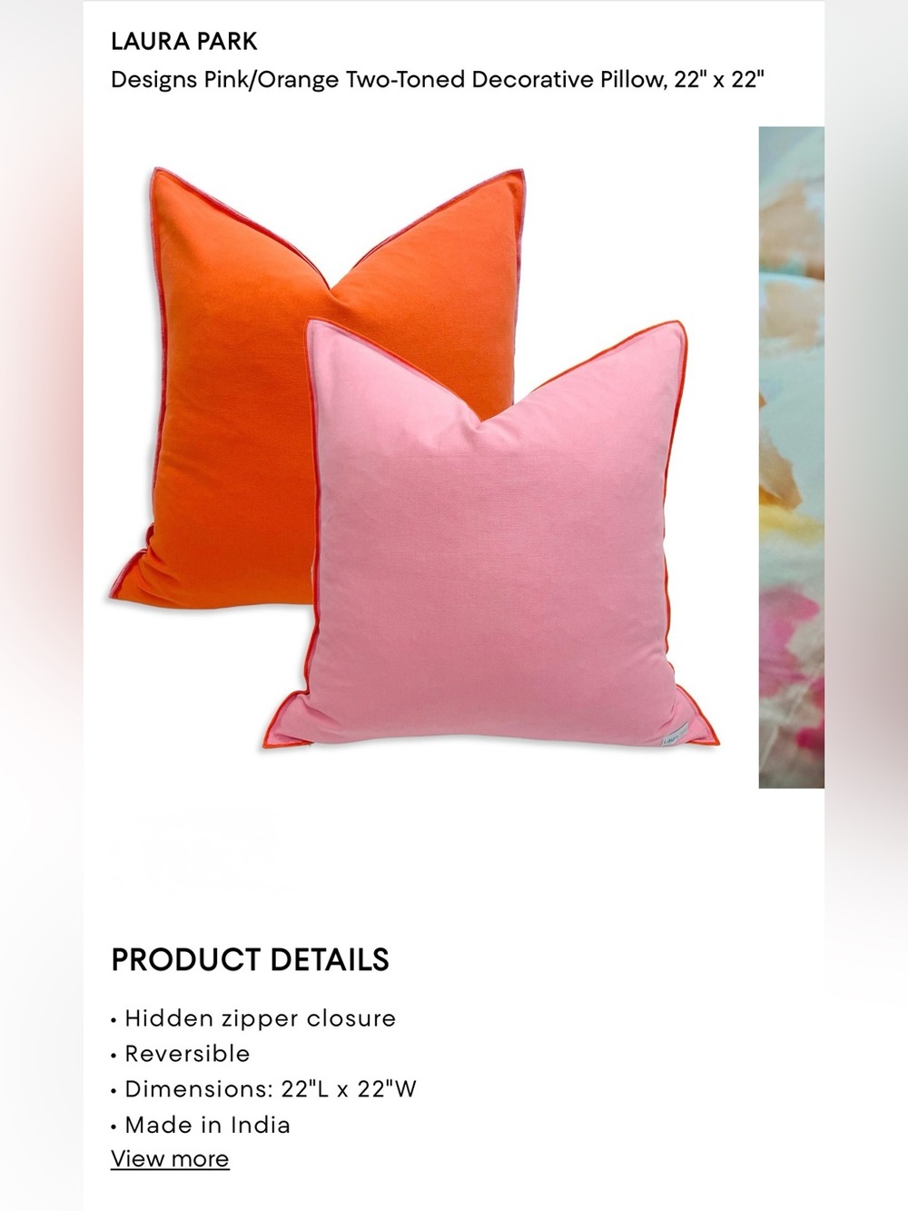 Laura Park Reversible Pink and Orange Decorative Pillow